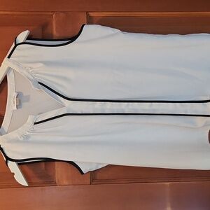 CALVIN KLEIN Blouse Sleeveless V-neck Pullover White with black trim Size Large